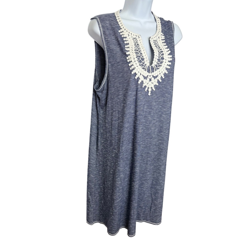 Max Studio‎ Dress Women XL Blue Crochet Lace Trim Sleeveless Shift Boho Beach
